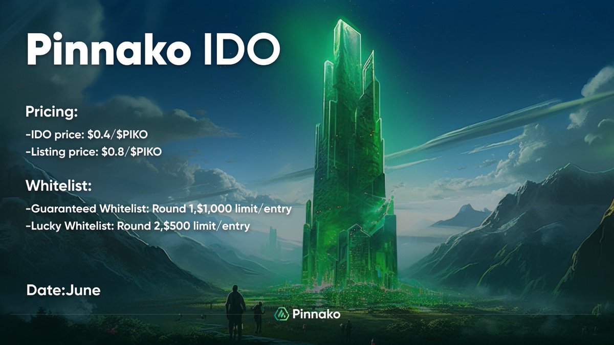 ZK鏈上一個交易挖礦項目 #giveaway 前期APY會非常高!!!
Pinnako IDO   據說是 Bybit 投的去中心化合約平台，像是GDX一樣可以交易挖礦， 獎品500U的幸運白名單，抽中可購買500U IDO額度(FCFS) 
【白單方式】
1. 關注
<a href="/PinnakoDex/">Pinnako</a> &amp; @rickkkk47897717 
2. 點讚 + 轉發RT+@三位好友 
3. 評論留下錢包地址