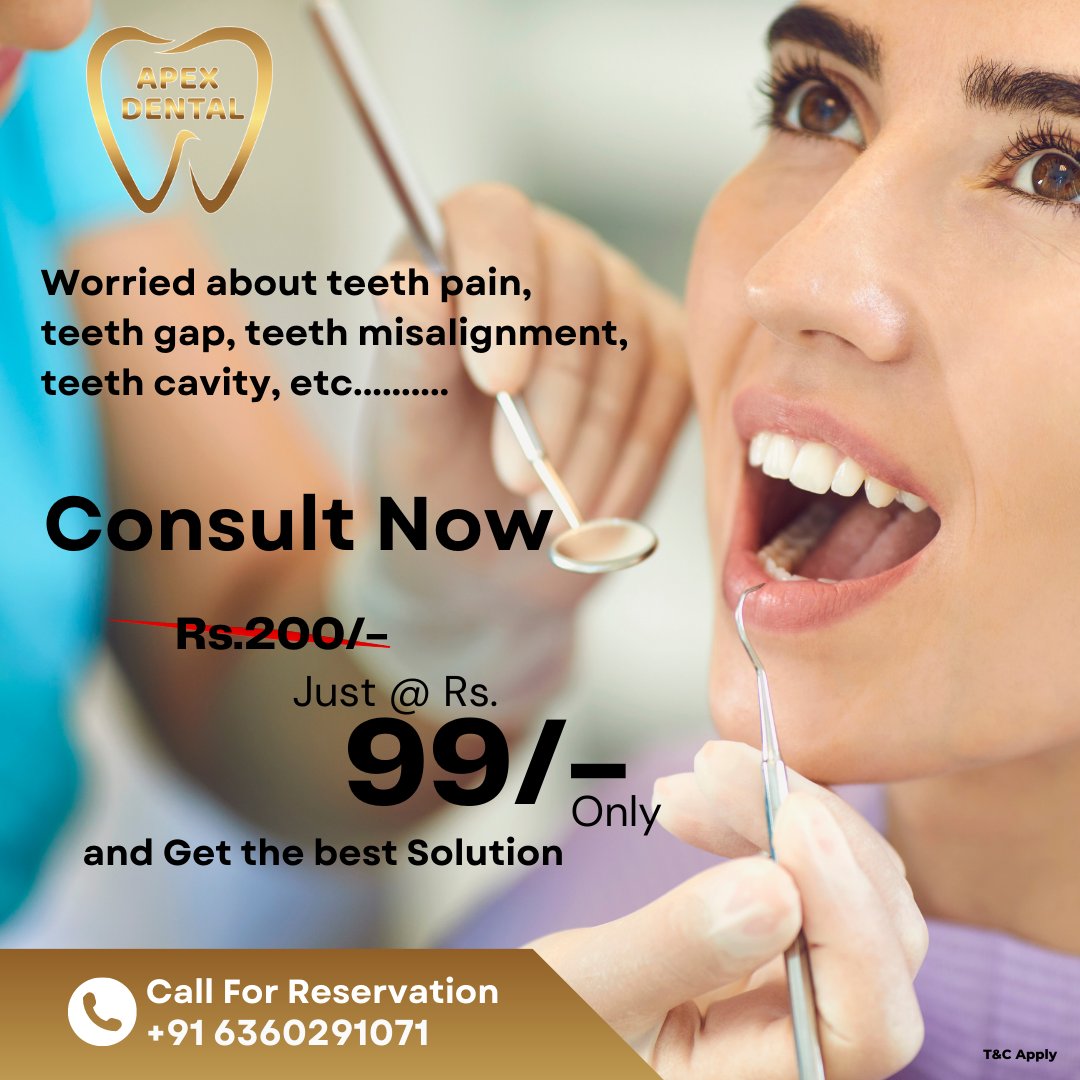APEXDENTAL22's tweet image. Worried about teeth pain, teeth gap, teeth misalignment, teeth cavity, etc.....
Consult now and get the best solution 𝐉𝐮𝐬𝐭 @ 𝐑𝐬. 𝟗𝟗/-𝐨𝐧𝐥𝐲

Book now ☎ +916360 291071

#apexdental #teethpain #teethgap #teethcavity #teethmisalignment #dentaltreatment #dentalphotography