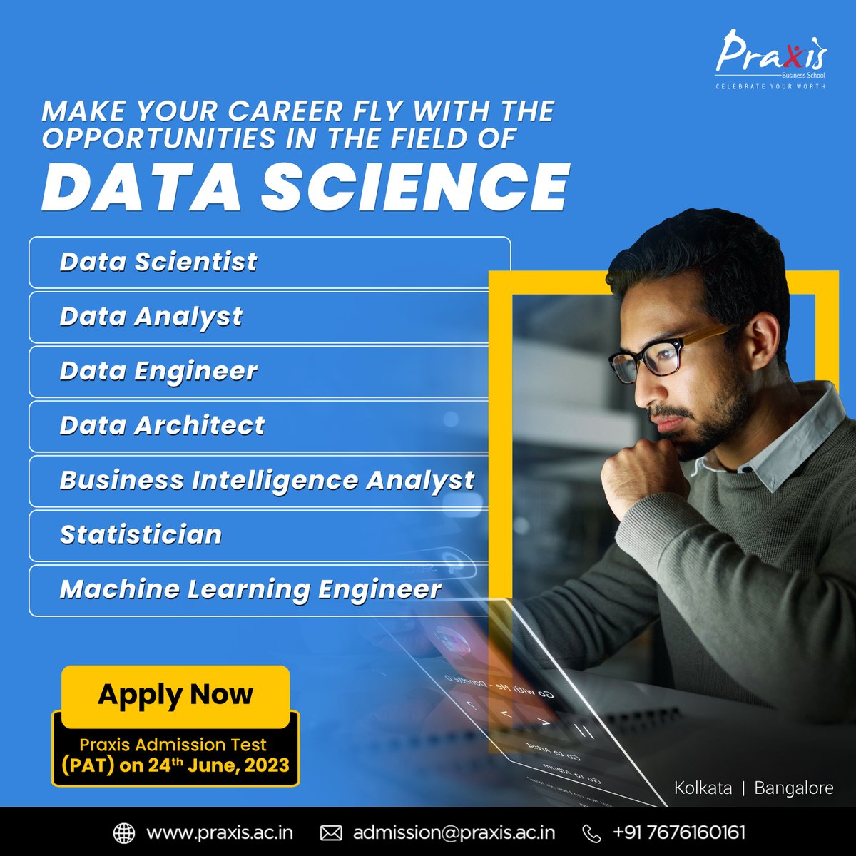 Unlock the endless possibilities in the world of data science and soar to new heights in your career! 🚀✨ 

Visit: praxis.ac.in or call us at +917676160161 
 
#DataScience #CareerOpportunities #DataScientist #DataAnalyst #DataEngineer #DataArchitect #BIAnalyst