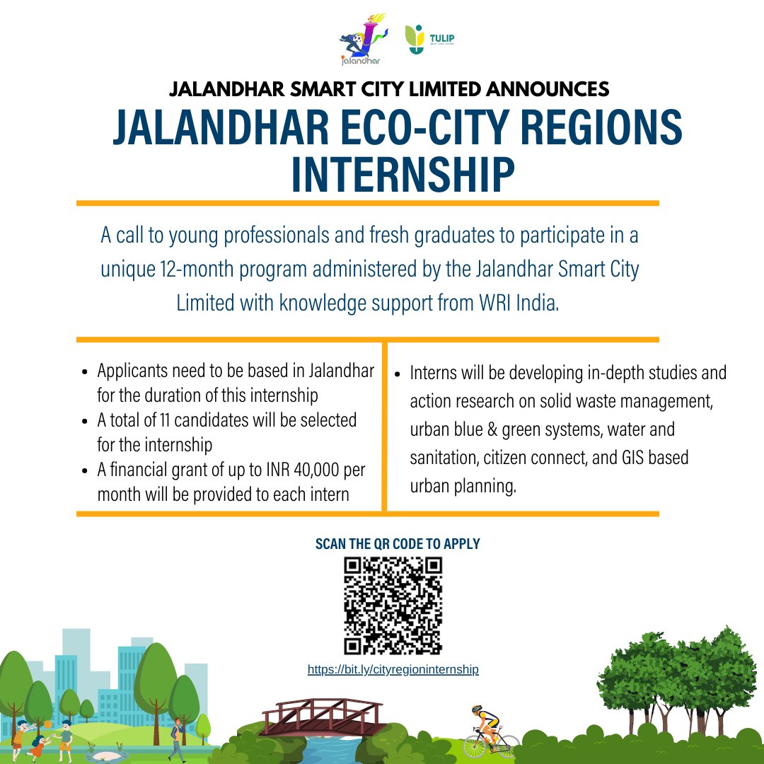 Join the Jalandhar Eco-City Regions Internship, an exclusive 12-month program. This
innovative engagement aims to empower young professionals and fresh graduates from
Punjab, enabling them to actively contribute towards solving civic issues in our city.

#jalandhar #internship