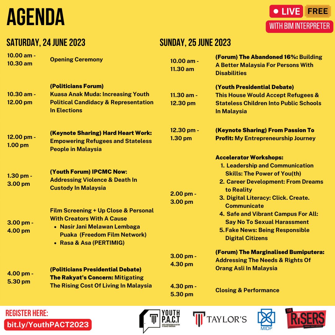 MIDPToday's tweet photo. Youth PACT roars back to life, unleashing a whirlwind of youthful energy and innovation with the theme Bangsa Malaysia.

🌟 Free event! Register now: https://t.co/DqYiHJyBlZ 

#YouthPACT #BangsaMalaysia #MotivatedByPassion https://t.co/zTPJBRzi0g