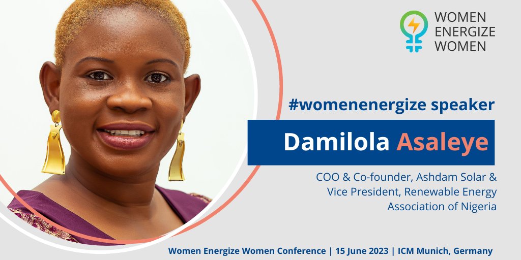 We are happy to announce that our  COO &amp; Co Founder <a href="/solar_queen01/">Damilola Asaleye</a> will be speaking at the 2nd <a href="/womenenergize/">Women Energize Women</a> Conference on 15 June, 2023 at the ICM, Munich Germany
She will be on the panel Investing in the Global Energy Transition - Education, Training, Participation
#SolarQueen
