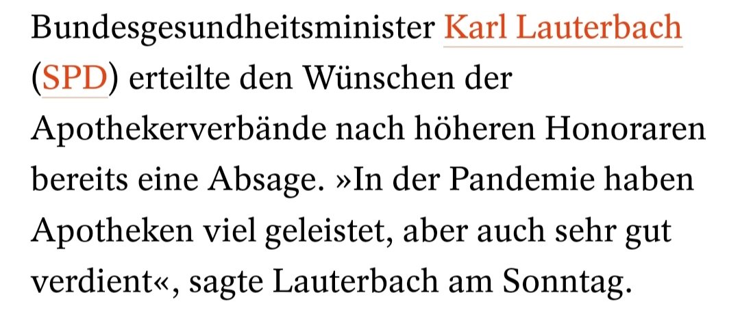 Immer wieder wird sich herausgeredet, dass die Apotheken in der Pandemie Gewinner waren. So auch Gesundheitsminister @Karl_Lauterbach. Doch die Pandemie ging vielleicht 2 Jahre. Das hilft nicht dabei, dass einerseits akute Probleme bestehen: Lieferengpässe, Inflation und 6/x