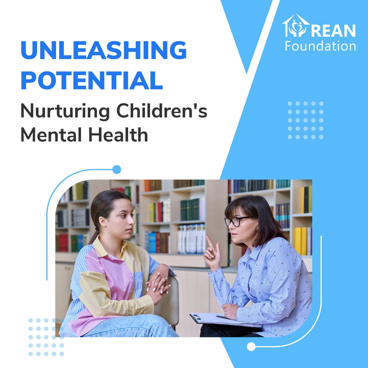 Identifying children's mental health struggles early is important to determine effective interventions. 
Visit our blog for more information and details - reanfoundation.org/navigating-chi…

#REANFoundation #REAN #mentalhealth #childrenmentalhealth #ChildhoodChallenges