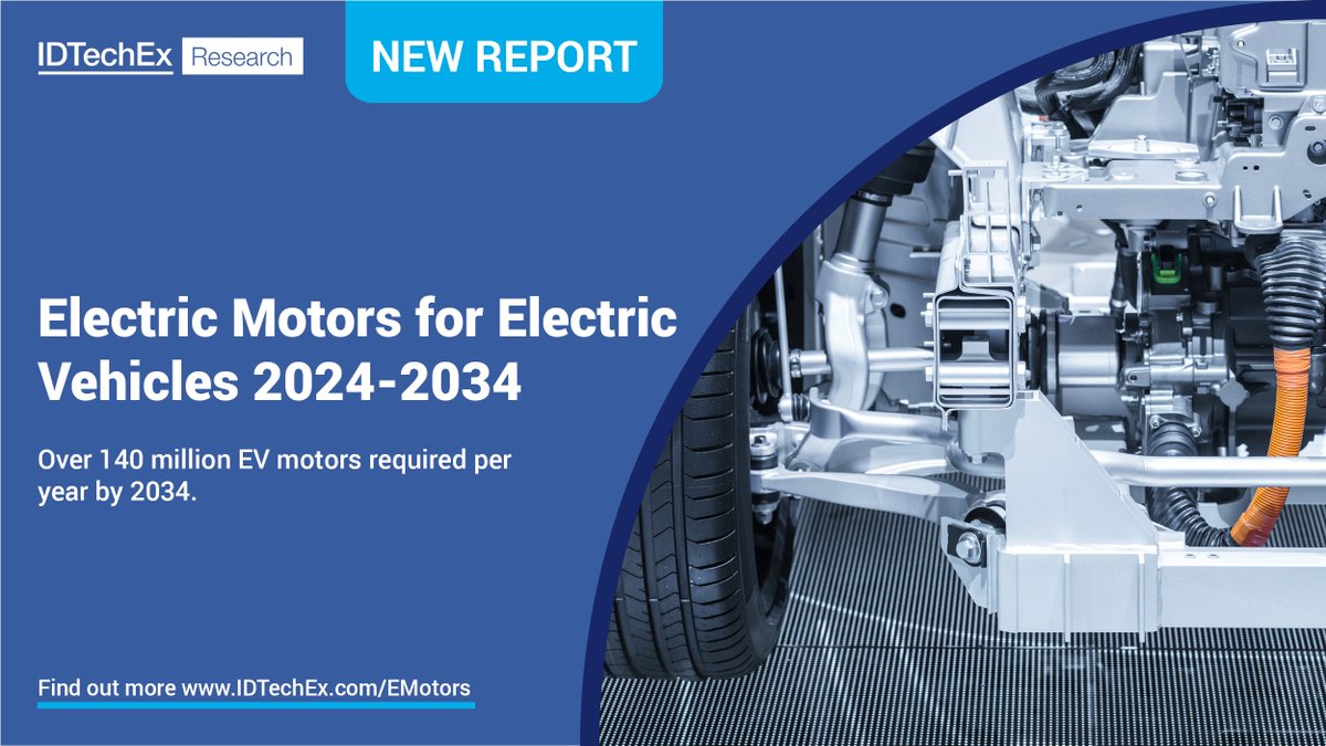 IDTechEx's tweet image. IDTechEx release new market research report: 
Electric Motors for Electric Vehicles 2024-2034
Over 140 million EV motors required per year by 2034.

Find out more, including downloadable sample pages - IDTechEx.com/EMotors 

#ElectricMotors #EMotors #MicroEV #MotorTechnology