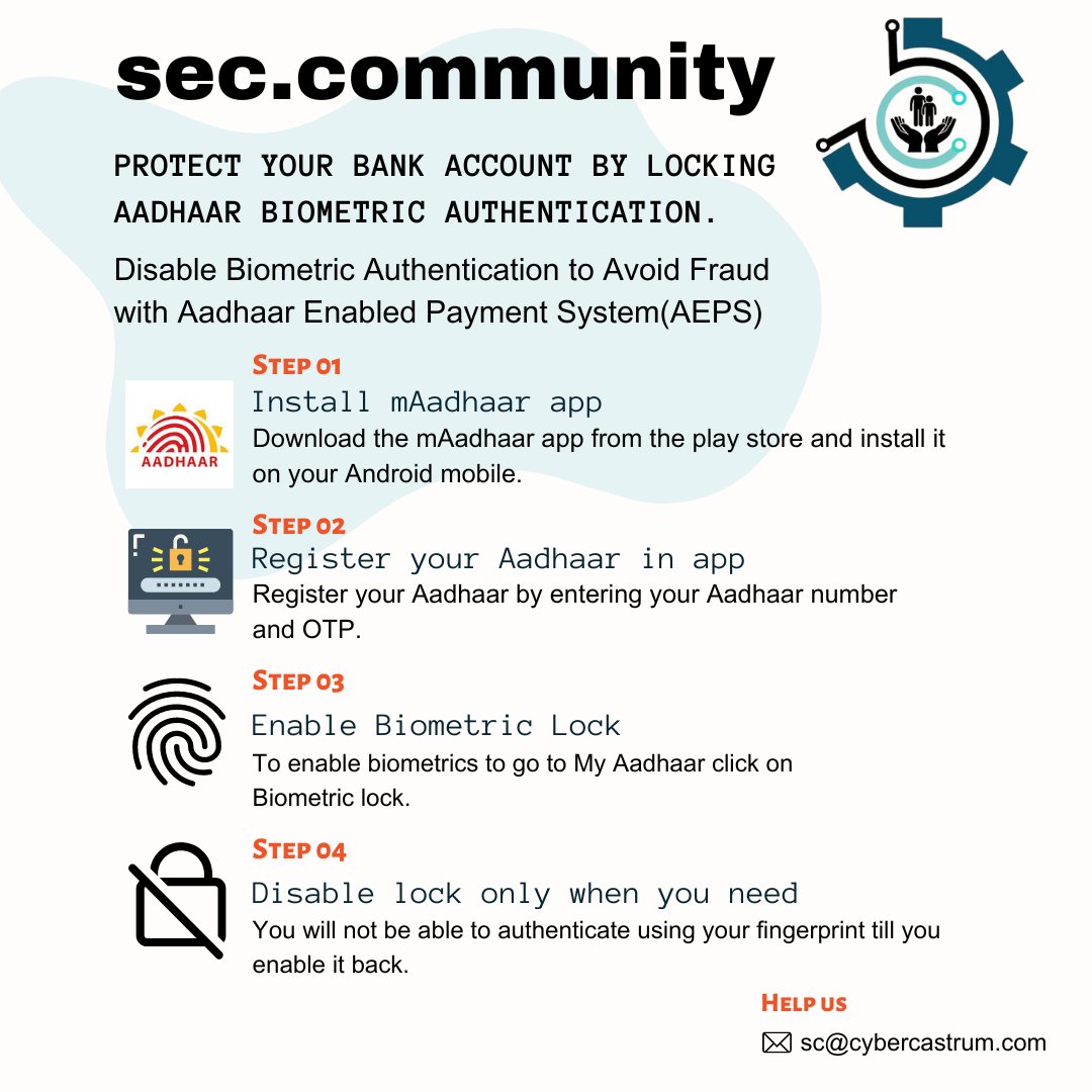 TheSecCommunity's tweet photo. "Secure your bank account with Aadhar Biometric Authentication."
#AadhaarBiometric #AadhaarFingerprint #AadhaarAuthentication #BiometricAuthentication #AadhaarSecurity #BankingSecurity #AadhaarEnhancement #FingerprintAuthentication #BiometricSecurity #DataSecurity #DataPrivacy https://t.co/FE3wpSDgwV