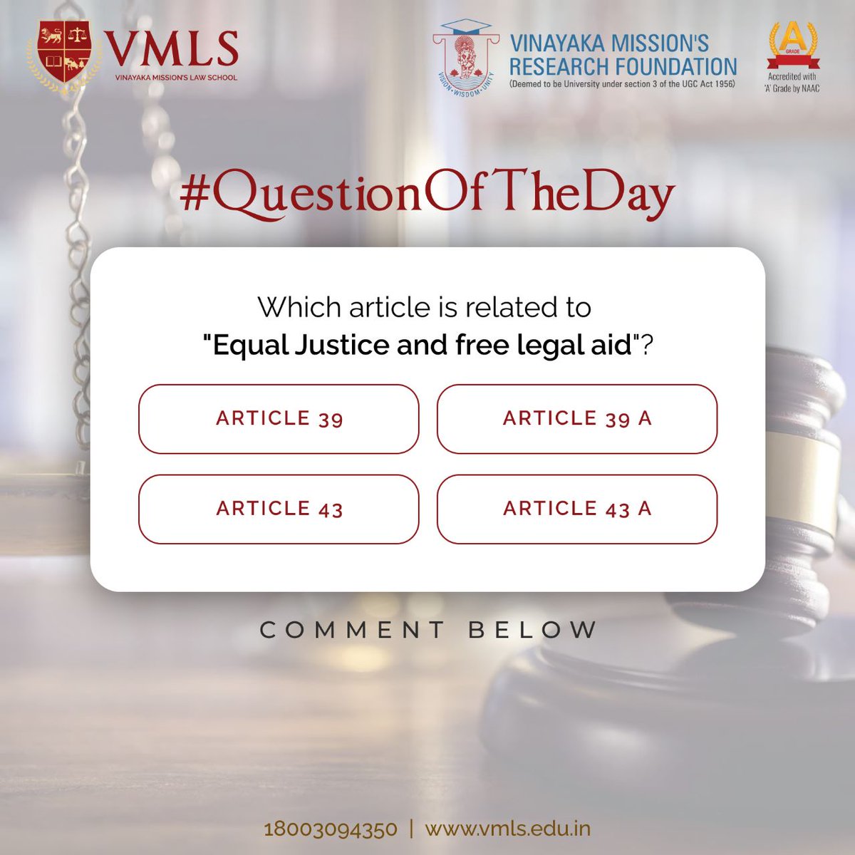Which article is related to 'Equal Justice and free legal aid'?

#questionoftheday #law #lawquestion #lawcollege #BCOMLLB #BBALLB