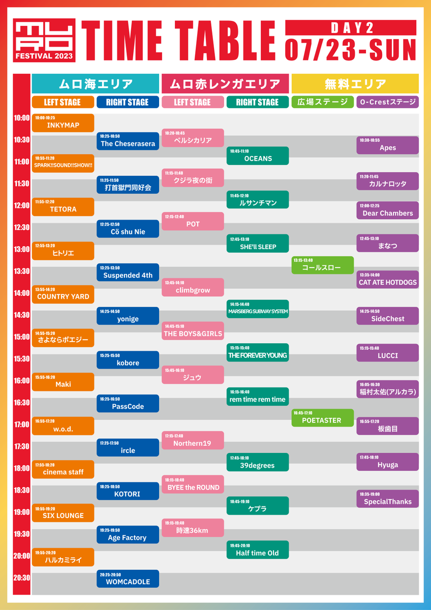 WOMCADOLE's tweet photo. 【ムロフェスTT解禁】
7/23横浜赤レンガ倉庫 野外特設会場
MURO FESTIVAL 2023
タイムテーブル公開！

WOMCADOLEの出演は、
ムロ海エリア RIGHT STAGE
20:25-20:50

／
大トリ！！
＼

ムロさんありがとうございます。
やるしかない。
やろや！！ https://t.co/raKJ86ZvgK