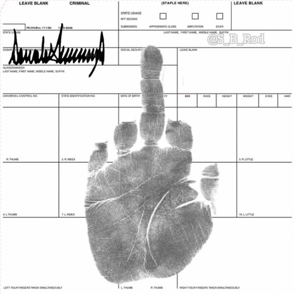 Donald Trumps handprint after being arrested today! 🤣🤣🤣