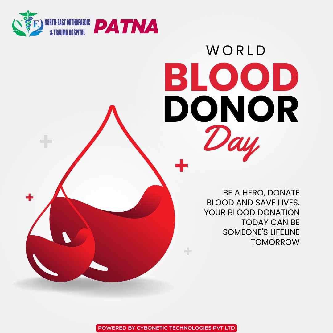 Every drop counts! 💉🌍 On this World Blood Donor Day, let's come together to save lives and make a difference. Donate blood, be a hero! ❤️🩸

#WorldBloodDonorDay #DonateBlood #SaveLives #BeAHero #BloodDonorDay #NorthEastOrthopaedicHospital #orthopaedichospital #patna #northeast