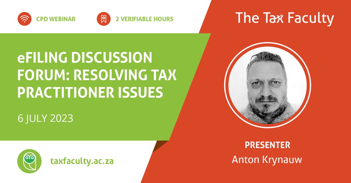 The Tax Faculty (@thetaxfaculty) on Twitter photo #taxwebinar I Join <a href="/AntonKrycom/">Anton Krynauw</a> in this forum-style webinar as he focuses on the latest developments and issues experienced by tax practitioners when using eFiling.
📺 Watch for more > ow.ly/BKOi50OLGBn
🔗 Book your seat > ow.ly/1JtO50OLGJj
#tax #cpd #stayinformed #taxwebinar I Join <a href="/AntonKrycom/">Anton Krynauw</a> in this forum-style webinar as he focuses on the latest developments and issues experienced by tax practitioners when using eFiling.
📺 Watch for more > ow.ly/BKOi50OLGBn
🔗 Book your seat > ow.ly/1JtO50OLGJj
#tax #cpd #stayinformed