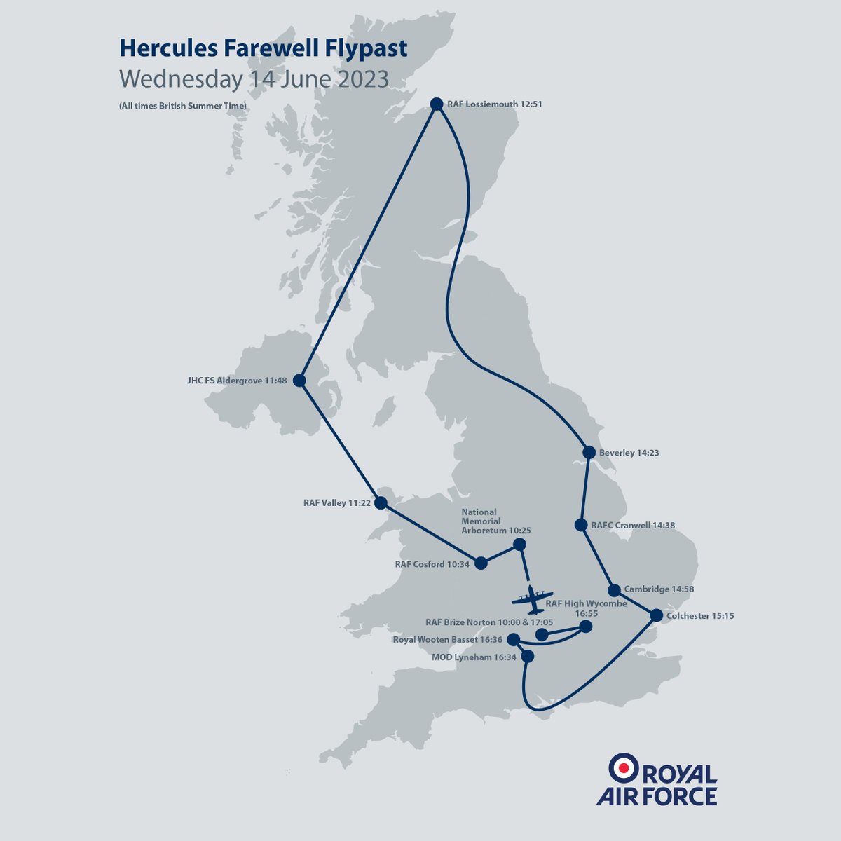 Today is the flypast to mark the retirement of the C-130 Hercules from RAF service! We’d love to see your photos of the Hercules as they fly over sites of significance to the aircraft and 47 Squadron, so please post them below. Routing & timings 👉ow.ly/97IB50OLxck