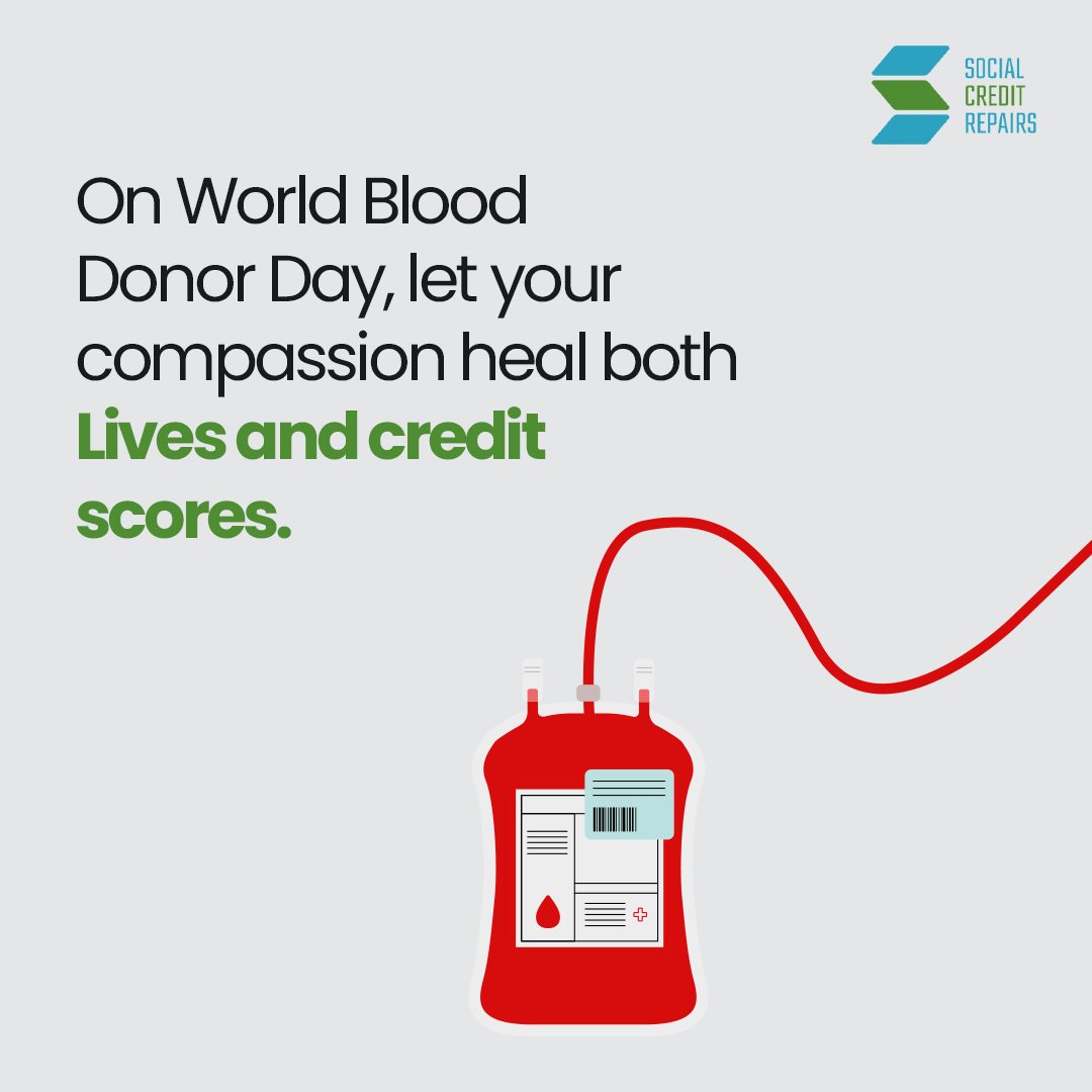 Donate blood to make a difference, and trust our credit repair services to help you rebuild. Join the journey of positive change! 
#socialcreditrepair #WorldBloodDonorDay  #donateblood #SaveLives #creditservices #creditscore #creditrepairservices #creditscoresmatter
