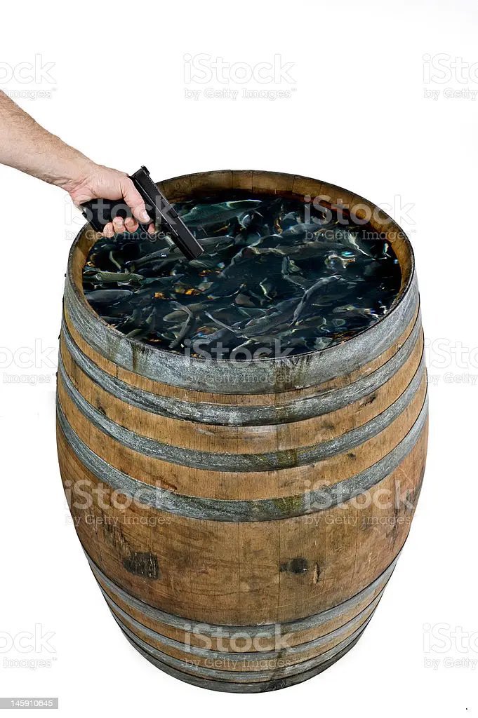 reactions on X: stock photo gun shooting fish in a barrel https