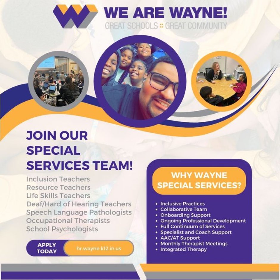 Check out #WeAreWayne open SPED positions! —great schools, great community! <a href="/NorthWayneElem/">Karen Boatright</a> currently has a certified primary life skills position open—apply today! 💜