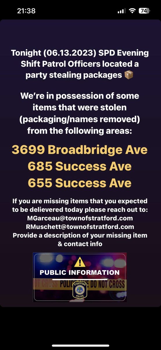 Stratford P.D. CT tweet media