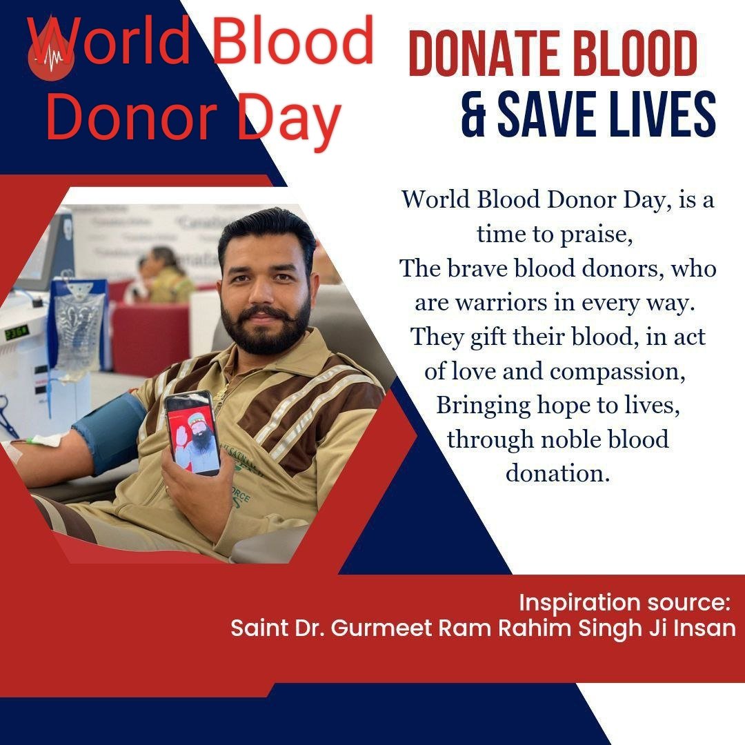 You can become a lifesaver just by donating blood.
#WorldBloodDonorDay is a day to praise the brave blood donors, who are warriors in true sense .
Kudos to millions devotees of Saint Gurmeet Ram Rahim Ji who are 24*7 ready to saving lives with blood Donation. True Blood Pump