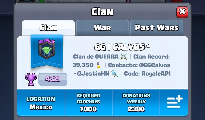 Hay nuevos espacios, si deseas probar la guerra de clanes en ⚔️ +4000 copas, esta es tu oportunidad 🫡

Envía solicitud desde el juego o manda tu tag de jugador por nuestro MD 👋✉️