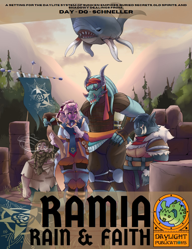 Folks, arriving on DriveThruRPG on July 24th, is #DayLITERamia! This chthonic dark fantasy world offers so much to Alders and wanderers! 

The amazing <a href="/BrenaDq/">BrenaDQ se ha ido a bluesky</a> brings this world to life with a whole new look and feel, with <a href="/TigeressDesigns/">🌙 Becka Tigeress</a> maps showing you the way!