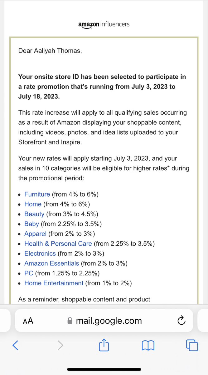 slayursocials's tweet image. Anyone else received this email?! I’ve been selected for Amazon rate promo for July🥰 #AmazonInfluencer #amazonugc #ugccommunity #UGCcreator #amazoncreator #ugc #UGCcreator