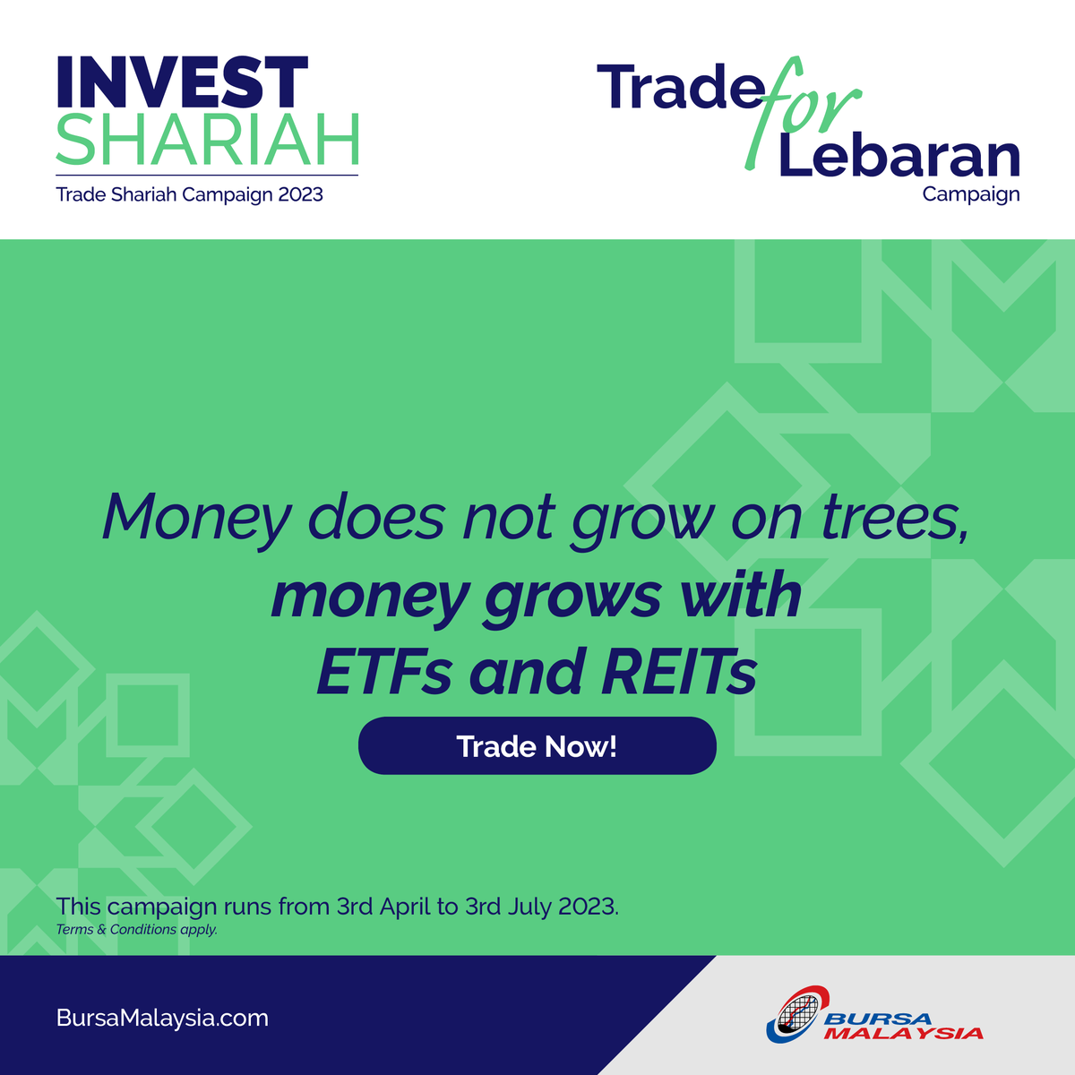BursaMalaysia's tweet photo. Yes, money can grow with the right investments! Invest in ETFs and REITs to see your money grow over time!
#TradeforLebaranCampaign #InvestShariah #iETF #iREIT https://t.co/j8gXOwoDM1