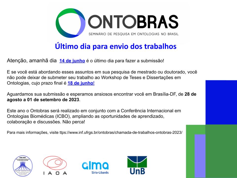 Última Chamada de Trabalhos – ONTOBRAS 2023
inf.ufrgs.br/ontobras/chama…