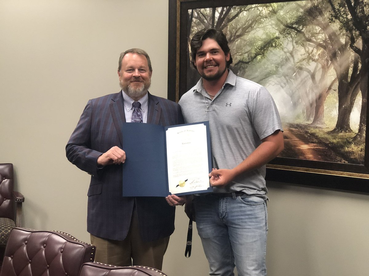 Honored to present new Lincoln High School Head Baseball Coach Cameron Furr a Senate Resolution congratulating and recognizing him on all his accomplishments. @ALSenateRepubs