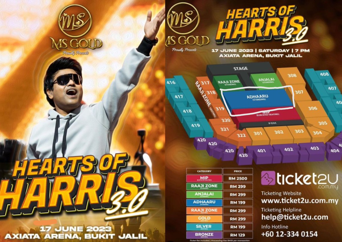 #HarrisJayaraj's #HeartsofHarris 3.0 Concert Tickets (Adhaaru)17 June
I have 4  Adhaaru standing tickets to let go.