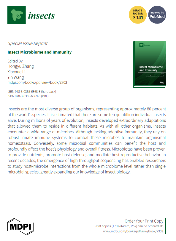 Insects_MDPI's tweet photo. 📚New Special Issue Book "#Insect Microbiome and Immunity" comes out! 
Edited by Prof. Hongyu Zhang, Prof. Xiaoxue Li and Dr. Yin Wang     
Read the 12 papers published in this issue for free! 
https://t.co/tEAyp6Uelw
#insectimmunity #insectmicrobiome https://t.co/l71rAsMuzj