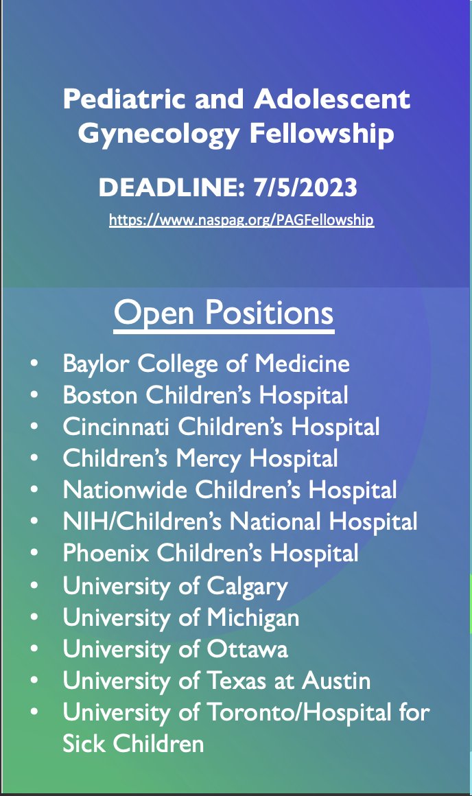 NASPAG's tweet photo. Are you a Gyn resident? Are you considering PAG? It's application season! We want you to join the PAG Party! #naspag #pediatricandadolescentgynecology #doctorsofinstagram #Fellowship https://t.co/8tCCswUOrX