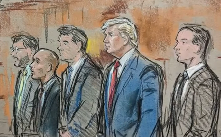 Why did the courtroom artist not only trim Trump down by 100lbs but also give him a defined jawline like the chad wojak?