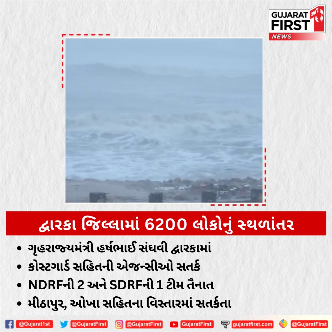 #BiparjoyUpdate | દ્વારકા જિલ્લામાં 6200 લોકોનું સ્થળાંતર

#BiparjoyCyclone #CycloneBiporjoy #GujaratCyclone #GujaratWeather #CycloneVayu #GujaratStorm #CycloneAlert #GujaratFloods #GujaratDisaster #GujaratRelief #CycloneUpdates #GujaratSafety #GujaratRescue #CyclonePreparedness