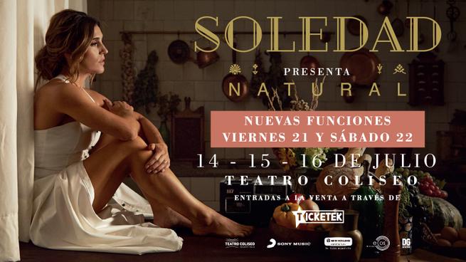 Se vienen la presentaciones en vivo de NATURAL... y sumamos nuevas funciones!!! 🤗🤗🤗

🗓 14, 15, 16, 21 y 22 de julio
📍 Teatro Coliseo - Buenos Aires
🎫 Entradas a la venta en ticketek.com.ar

#SoledadNatural