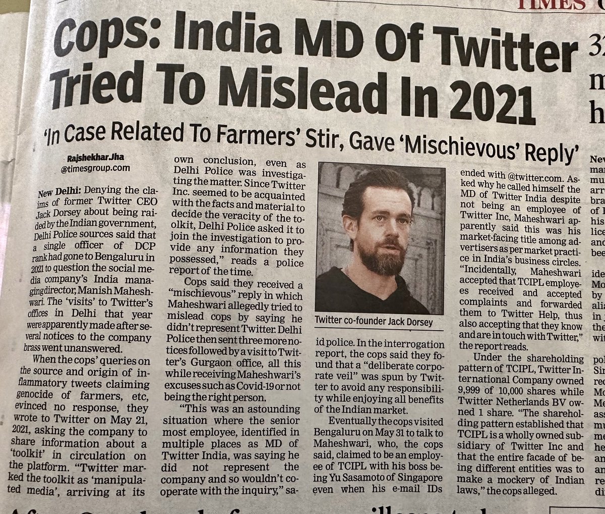 Twitter employees misled cops, shady shareholding pattern, used subsidiaries & fake entities to evade Indian laws. Dorsey no Raja Harishchandra