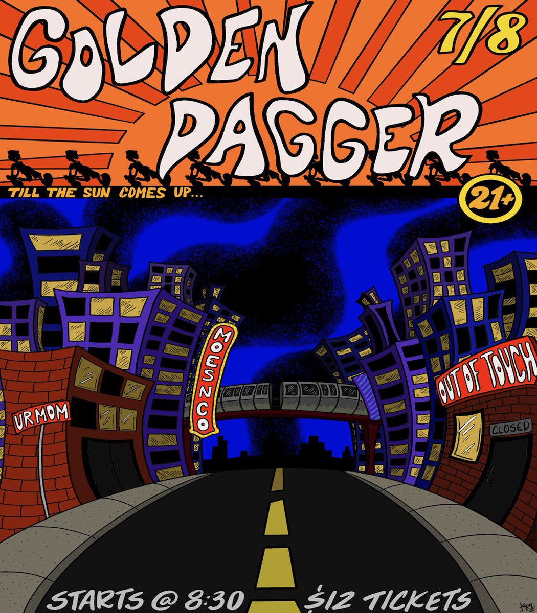 moes_co's tweet photo. We are pumped to announce to you that we are headlining a show at the Golden Dagger with our friends from out of touch and ur mom

The show is 7/8 come pack this place and have a night

Ticket link: https://t.co/bkVq54unWj https://t.co/HPPmtLZ8Th