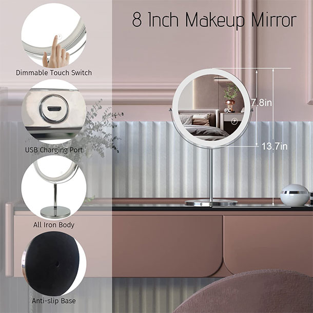 Lighted makeup mirror with magnifying function | Ideal for fine beauty tools

Combining style and performance, discover the benefits!
#mirror #tools #beauty #LED #makeupmirror #magnification  #rechargeable #Electricalappliances #Householdappliances #Household