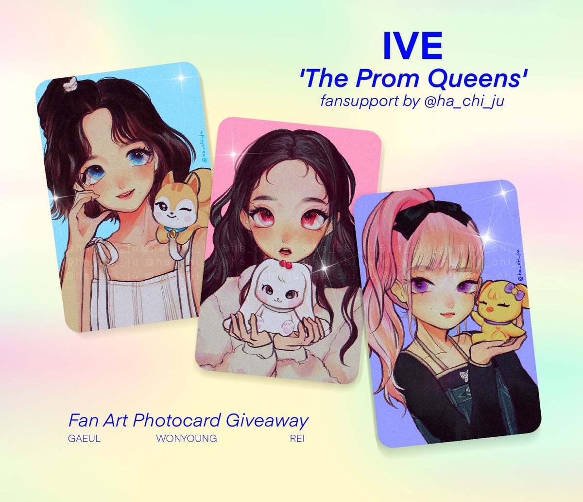 🩵🩷💜 giveaway time 💜🩷💜

#IVE fanart photocards by @ha_chi_ju

⁃mbf, like &amp; rt!
⁃show me this tweet on d-day to claim
⁃very limited quantity so 1:1 only 🙇🏻‍♀️

#IVEMNL2023 #IVEinMNL
#IVEThePromQueensinManila
#GAEUL #WONYOUNG #REI