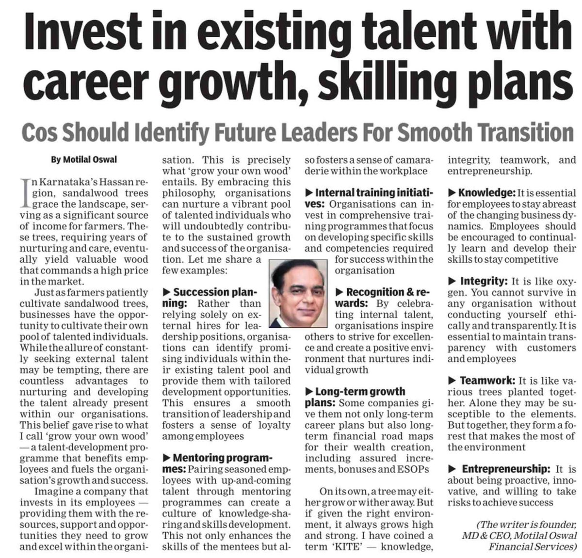 MrMotilalOswal's tweet photo. Happy to pen down my thoughts for Times of India. Thank u  @timesofindia for the opportunity https://t.co/kSy1iShjgs