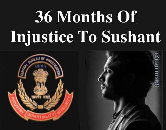 IMNimmi68's tweet photo. It's been 36Months of Injustice2SSR. 
Why there's No Update, No Chargesheet, No IPC 302, No Custodial Interrogation, No Arrests‼️
What 4 r u delaying the SSRCs?

@PMOIndia @HMOIndia @Copsview 
@DoPTGoI @CBIHeadquarters @narcoticsbureau

3Years Of Injustice To Sushant https://t.co/7kyGKbIYDY