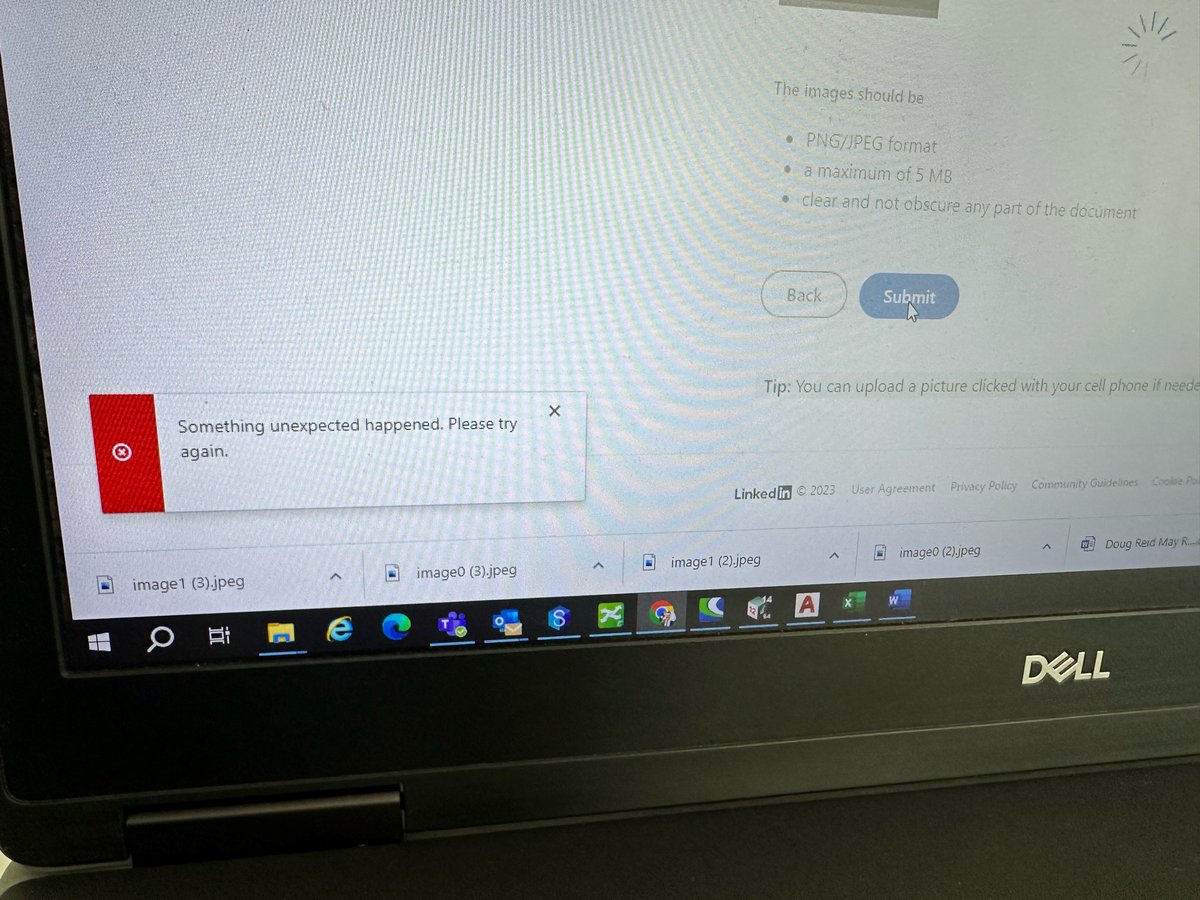 joannaholcombe's tweet photo. Hi @LinkedInAU -- you've restricted my partner's LI account, then your noCAPTCHA isn't working to verify he's not a bot, and your ID verification process won't accept his drivers licence (it gives an error message in red), and you won't accept his passport for ID. 1/x https://t.co/y7SgnXQAaR