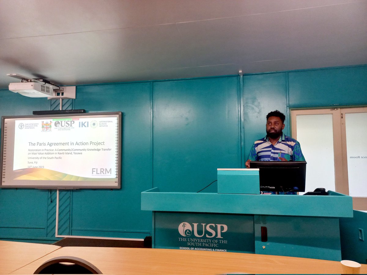 The University of the South Pacific (@unisouthpacific) on Twitter photo <a href="/davetasrd/">Maika Daveta</a> shares his research on the Restoration in Practice: A Community2Community Knowlegde Transfer on Masi Value Chain Development in Naviti Island, Yasawa, Fiji with staff and students at the first USP Research Seminar Series.
#TeamUSP #ResearchSeminarSeries #USPReasearch <a href="/davetasrd/">Maika Daveta</a> shares his research on the Restoration in Practice: A Community2Community Knowlegde Transfer on Masi Value Chain Development in Naviti Island, Yasawa, Fiji with staff and students at the first USP Research Seminar Series.
#TeamUSP #ResearchSeminarSeries #USPReasearch