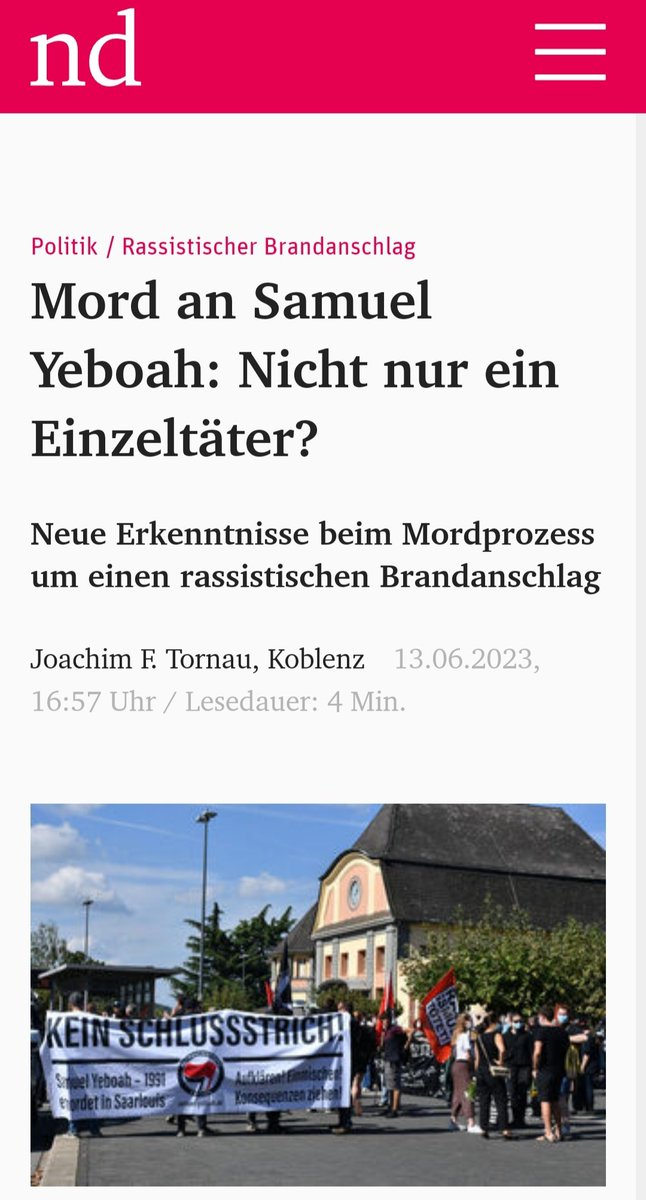 #SamuelYeboah 
#Deutschland
#Saarland 
#Saarlouis
#Fraulautern

nd-aktuell.de/artikel/117395…