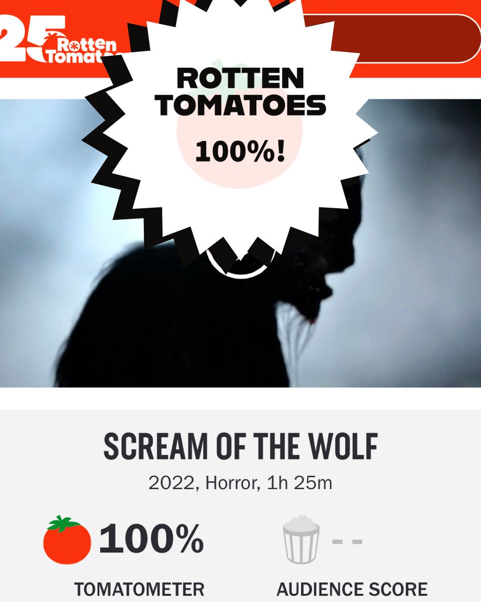 Celebrating SCREAM OF THE WOLF today! 
On the day of its release on digital (iTunes, Amazon, Vudu and more!) and DVD, the meta horror film has snagged a flawless 100% score on Rotten Tomatoes! 
There's 100 reasons to see the film right there! 🍅