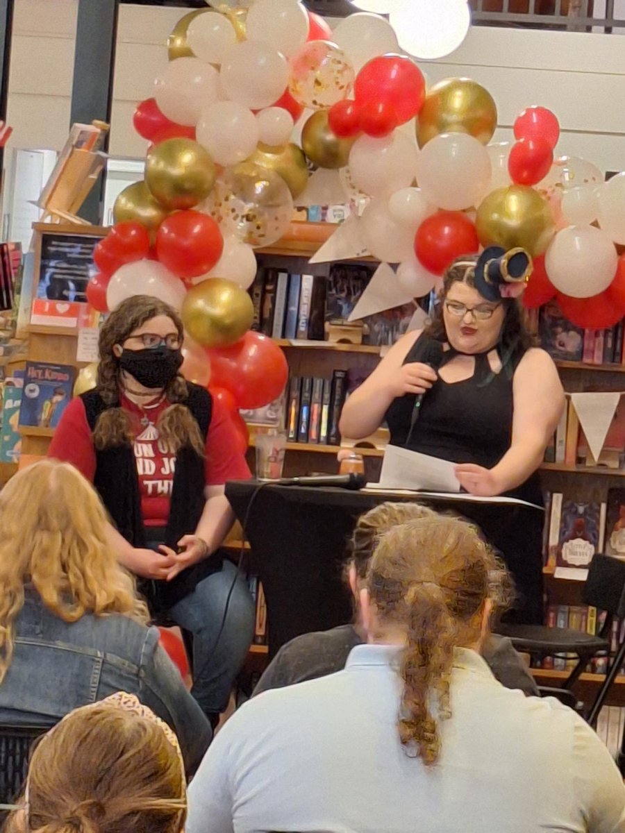Tonight was a magical night. Thank you so much @dogearedames for this amazing event on the day of release. There was pizza! Dogs! Balloons! POPCORN! I was in bliss. @torbooks #thefirstbrightthing