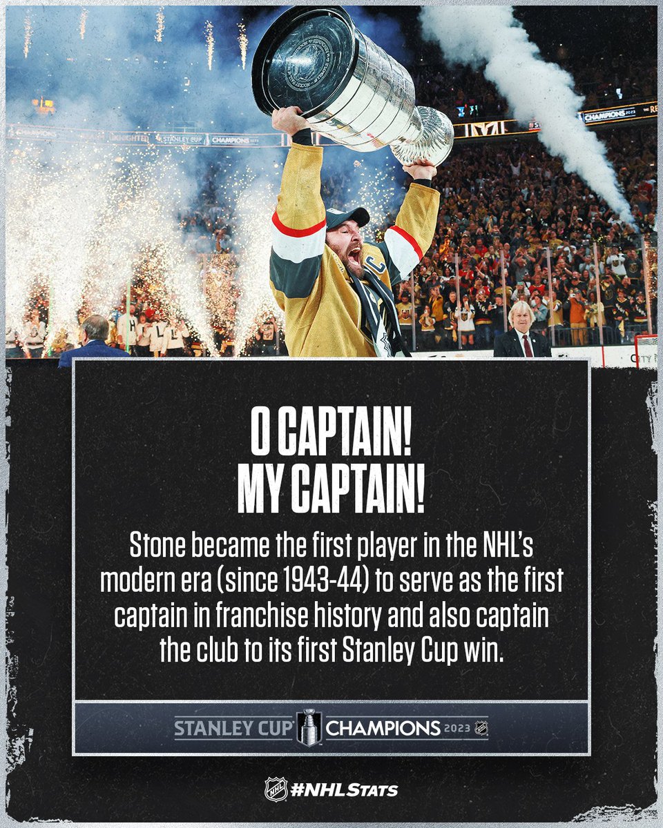 NHLPR's tweet photo. It’s fitting the only @GoldenKnights captain in franchise history is the first person to raise the franchise’s first #StanleyCup. 

#NHLStats: https://t.co/1mfcvFcN9h https://t.co/X3YuuNH1Ch