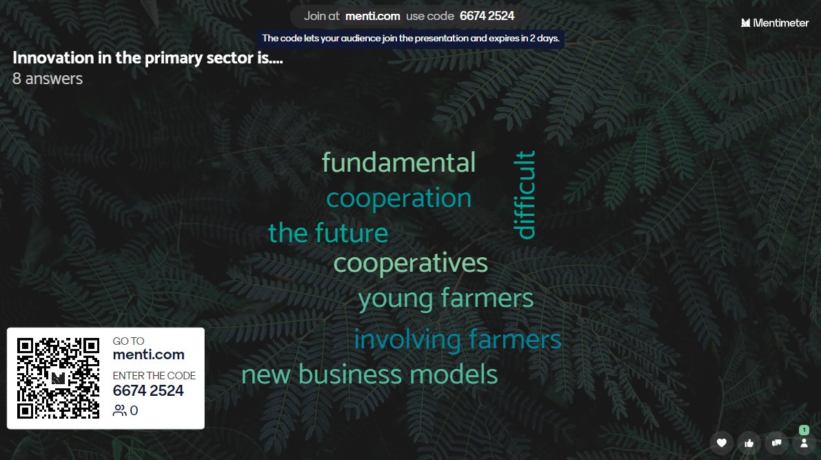 #Innovation in the #PrimarySector is... 📌 #Cooperation #Cooperatives #YoungFarmers #BusinessModels

What words come to your mind?  🌱🤝bit.ly/42H9G5M

@CoopsAgroES @innovarum_ @GreenFlex @UniboMagazine @Gaia_Brussels @Gaia_Epixeirein @foodbiodk @ProAgria @MTU_ie