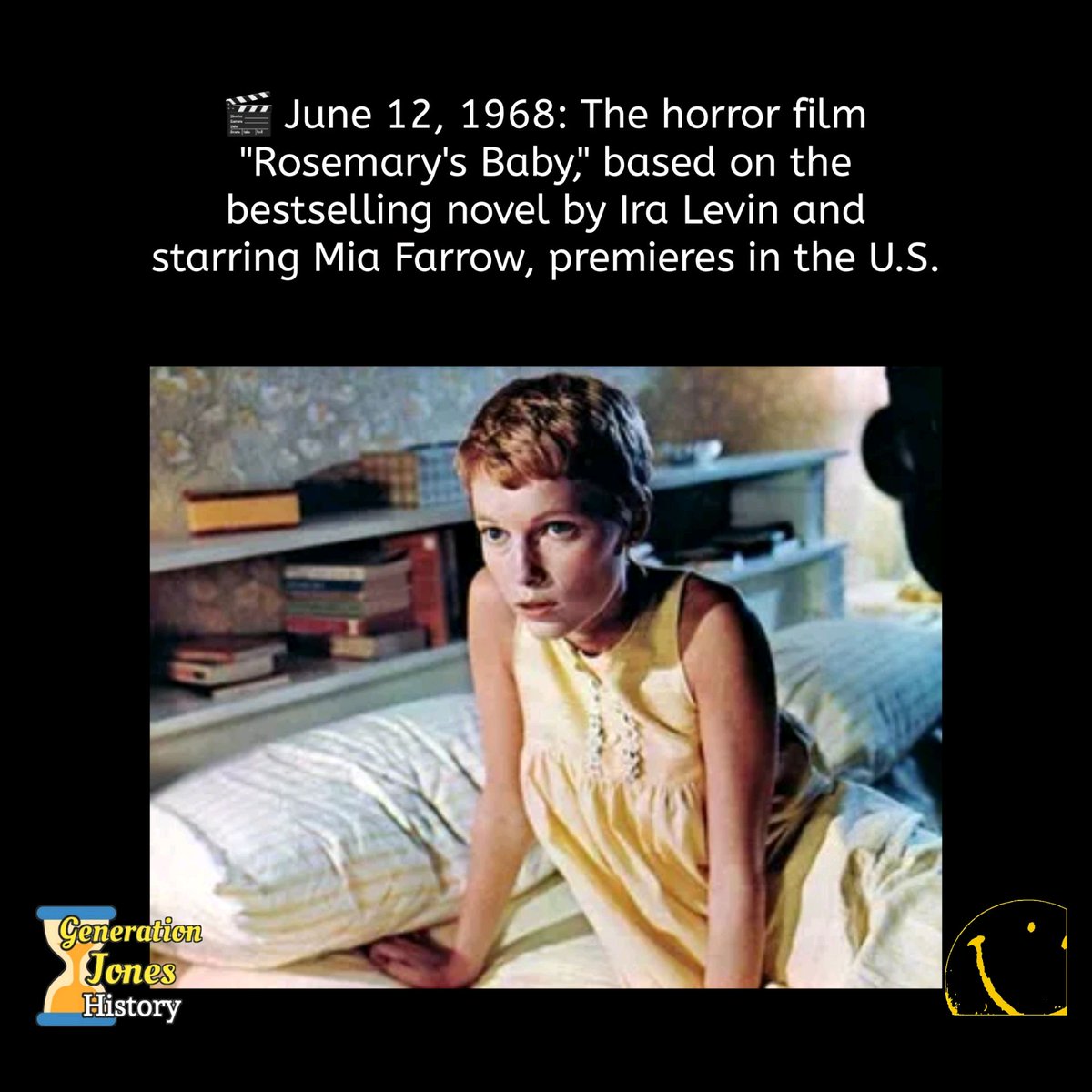 🎬 June 12, 1968

#RosemarysBaby #IraLevin #MiaFarrow #classicfilms #horror #movies #1960s 
#society #entertainment #generationjones #generationx #babyboom