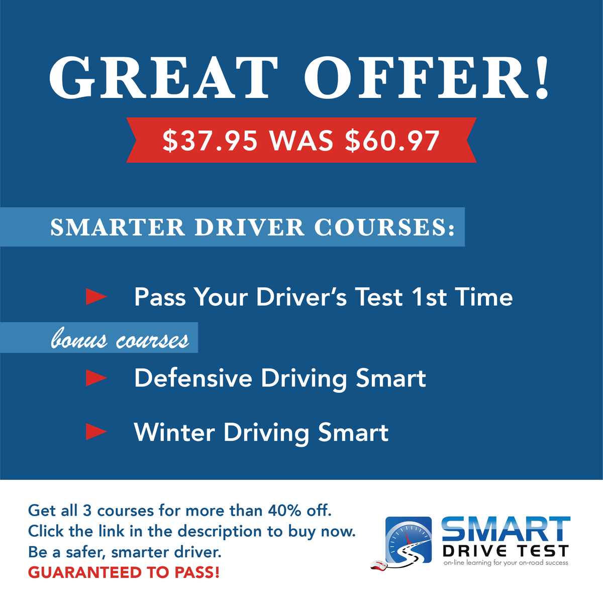 DON'T FAIL YOUR DRIVER'S TEST COURSE PKG
smartdrivetest.com/new-drivers/sm…
We include as a bonus both the winter and defensive driving in the above course package.

#driving #drivingschool #drivingtest #drivingtestsuccess #drivingtestpassed #drivingperformance #drivinglessons