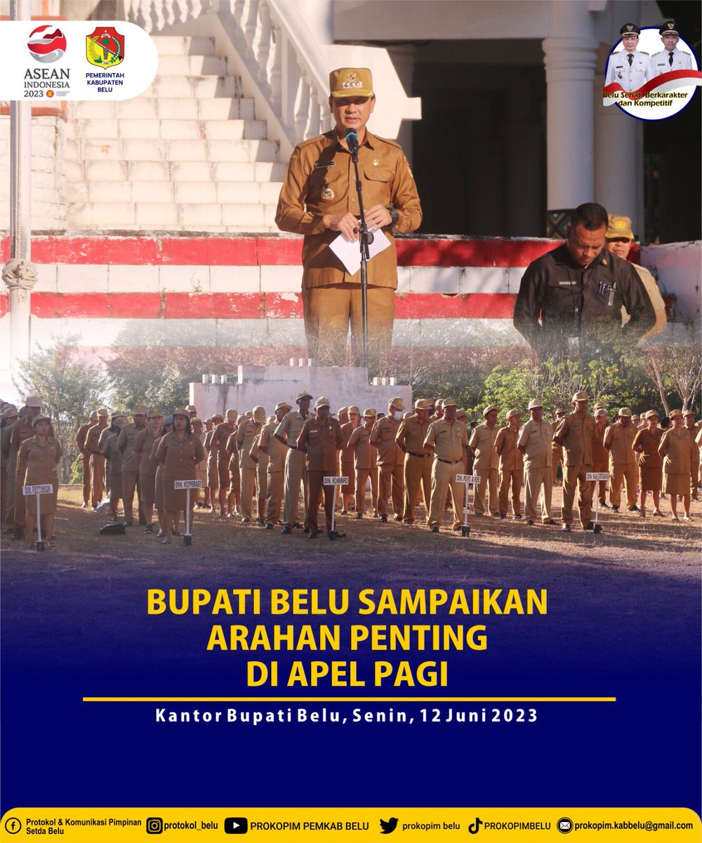 prokopimbelu's tweet photo. Bupati Belu Sampaikan Arahan Penting Di Apel Pagi. #bupatibelu
#wakilbupatibelu
#sekdabelu
#atambuakotaperbatasan
#pemkabbelu
#belusehatberkarakterdankompetitif
#perbatasanindonesiatimorleste
#prokopimbelu                                 #PemprovNTT https://t.co/kQhpQdf4MN