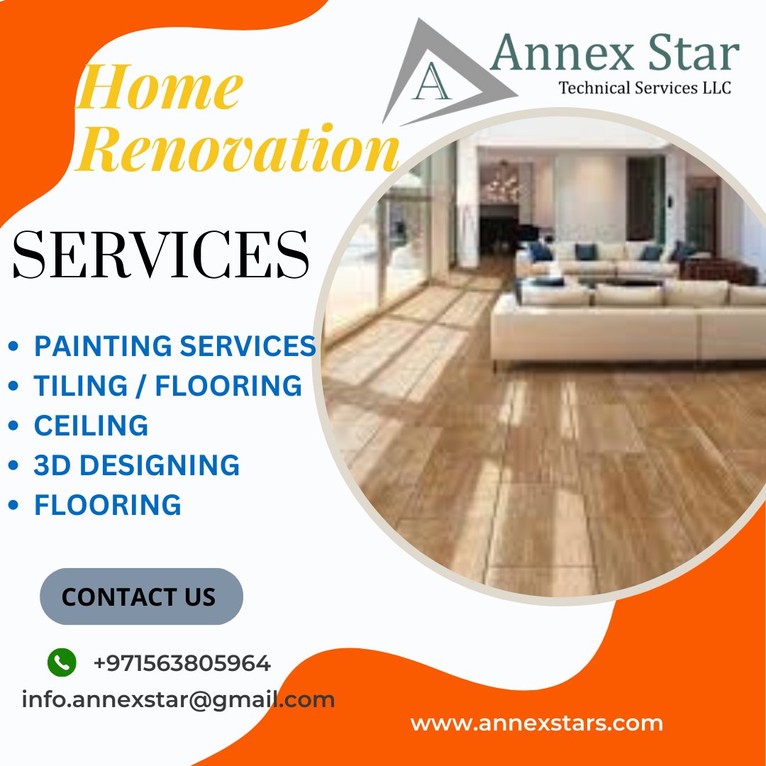 We are the Home Renovation Contractor to provide the one stop solution for all Kind of Home Renovation.

We are the greatest in the following: 
✅ Painting Services 
✅ Tailing Services 
✅ Ceiling Services 

 annexstars.com 
#homework #renovationwork #dubai #renovation